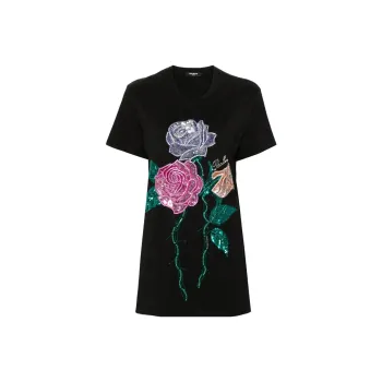 BALMAIN Rose Embellished Crewneck T-Shirt