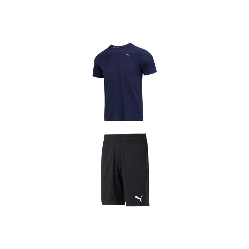 PUMA Casual Sportswear Men Navy Blue T Shirt+Black Shorts Set-0