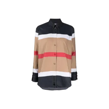 Burberry Women's Ivanna Stripe Pattern Button Up Shirt Beige/Multi