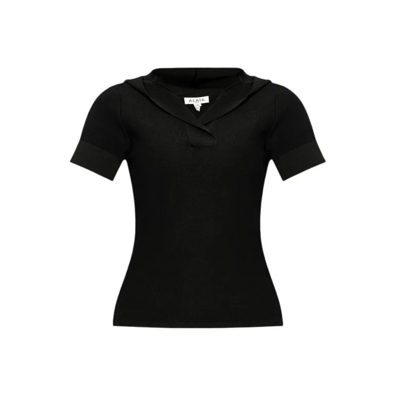 Alaia V Neck Knitted Hooded Top-0