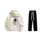 Fleece-Lined Clothing Set (Apricot Fleece-Lined Sweatshirt+Black Fleece-Lined Casual Pants)