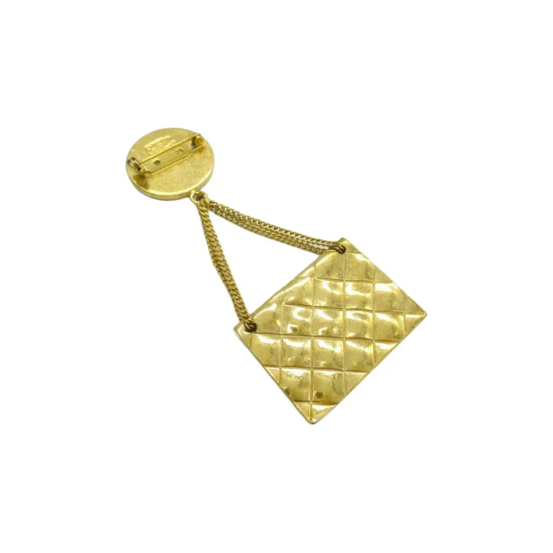 CHANEL 1993 Plated Cc Quilted Flap Bag Brooch Costume Brooch-2