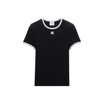 COURREGES Bumpy Contrast T Shirt 'Black/Heritage White'
