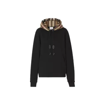 Burberry SS21 Women's Vintage check Cotton Hoodie Black