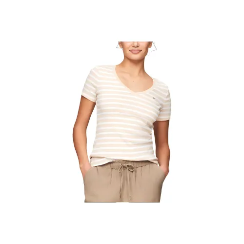 Tommy Hilfiger T Shirt Women's Khaki & White square-framed