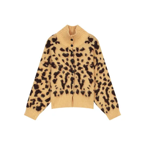 ELF SACK Sweater Women's Leopard Print Yellow