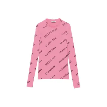 Balenciaga Printed Ribbed Knit Sweater Pink
