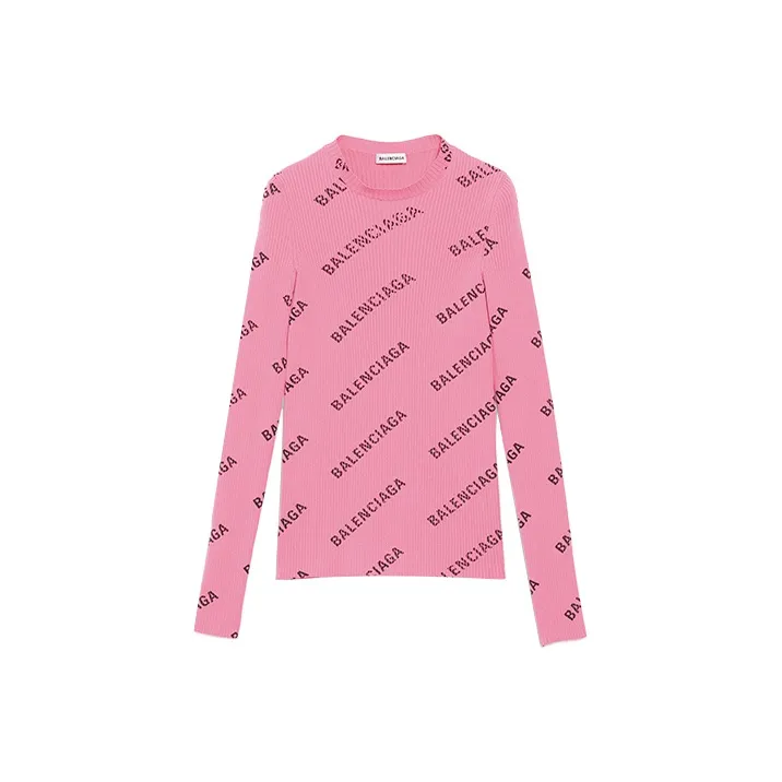 Balenciaga Printed Ribbed Knit Sweater Pink-0