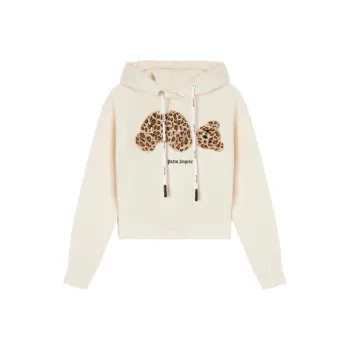 PALM ANGELS Women'ss Leopard Bear Hoodie Off White/Brown