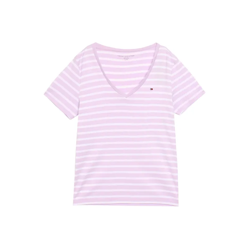 Tommy Hilfiger T-Shirt Women's Light Purple & White Striped-0