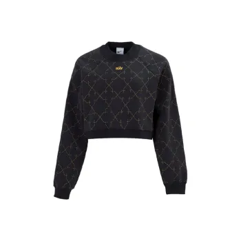 Nike Women'ss Sporty Fleece Cropped Crewneck Pullover Sweatshirt Black