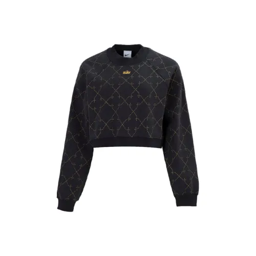Nike Women'ss Sporty Fleece Cropped Crewneck pullover Hoody Sweatshirt Black