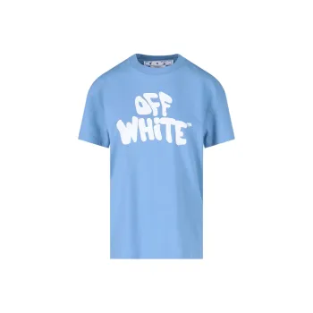 OFF WHITE Women's 70s Type Logo Casual S/S T shirt Light Blue/White