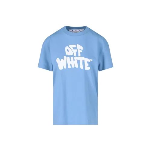 OFF WHITE Women's 70s Type Logo Casual S/S T shirt Light Blue/White