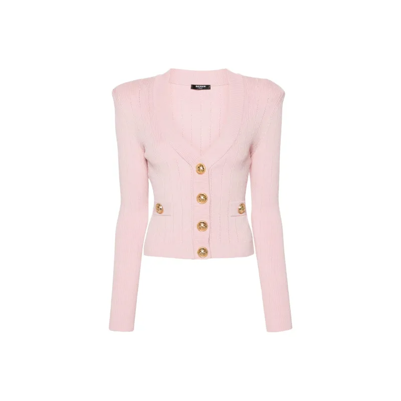 BALMAIN Button Embellished Ribbed Cardigan-0
