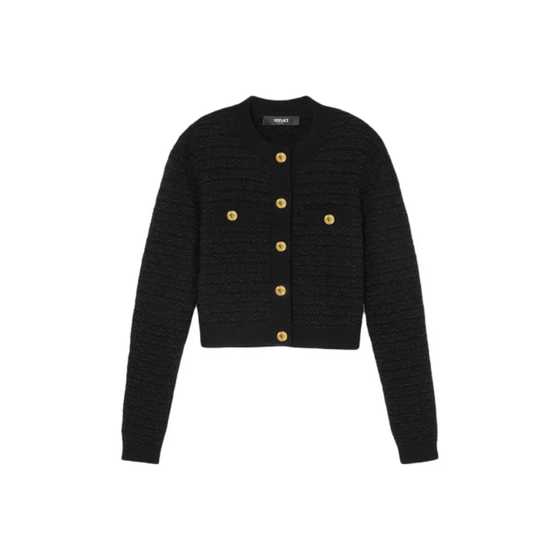 VERSACE Tweed Bouclé Button Up Jacket-0