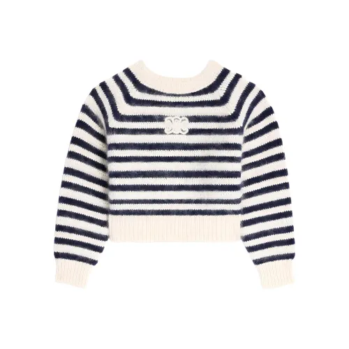 CELINE Crew Neck Marinière Sweater In Mohair And Silk