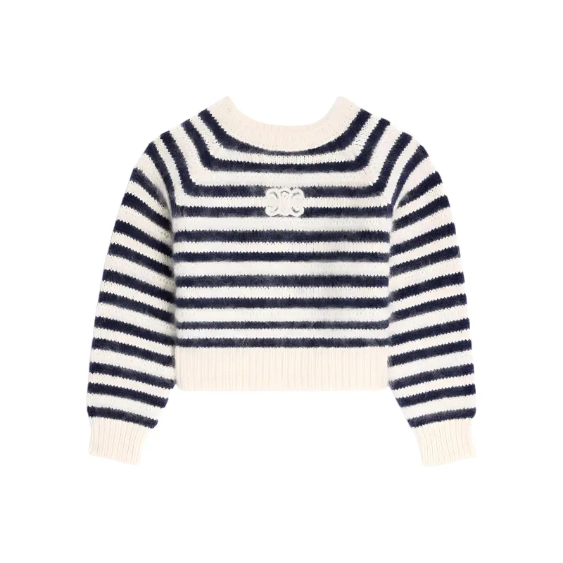 CELINE Women's Zip Up Crop Top In Athletic Knit Grey/Off White-0