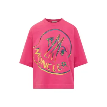 Moncler Rainbow Logo Tee 'Bright Pink'