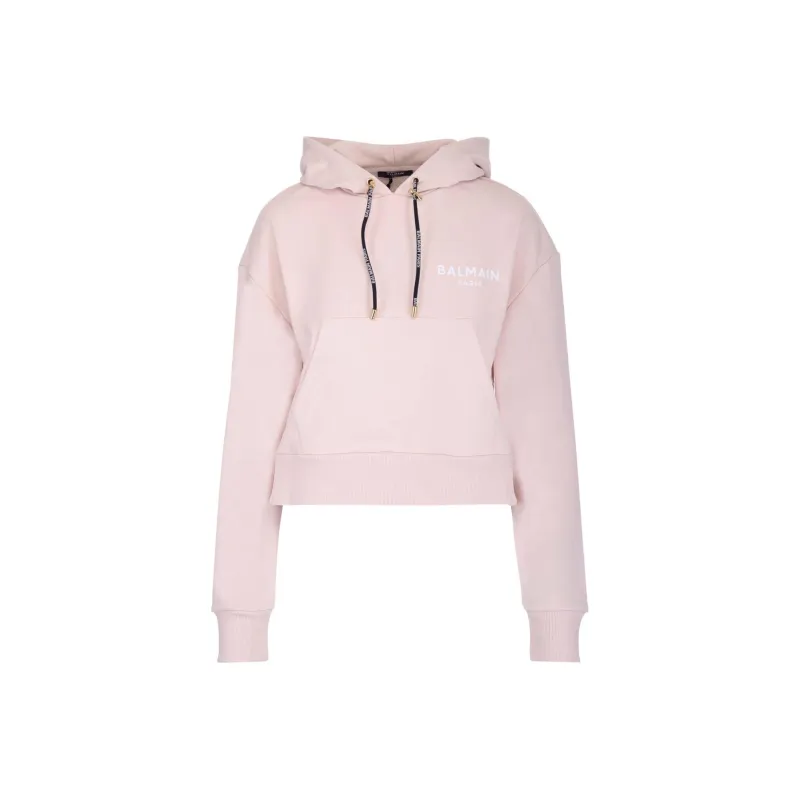 BALMAIN Eco Designed Hoodie With Flocked Logo 'Pink'-0