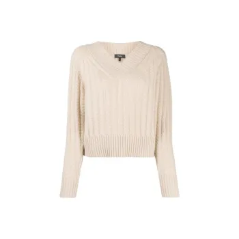 THEORY V Neck Cable Knit Jumper