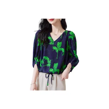 Yi Mengyuan Silk Shirt Women's Navy Blue