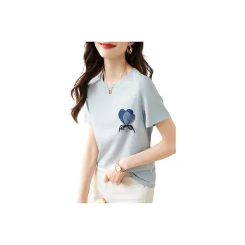 Mo Han Yi Mei Drop Shoulder Sleeve T Shirt Women's Blue