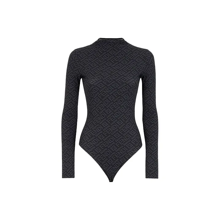 FENDI X Skims Mock Neck Long Sleeve Bodysuit Black-0
