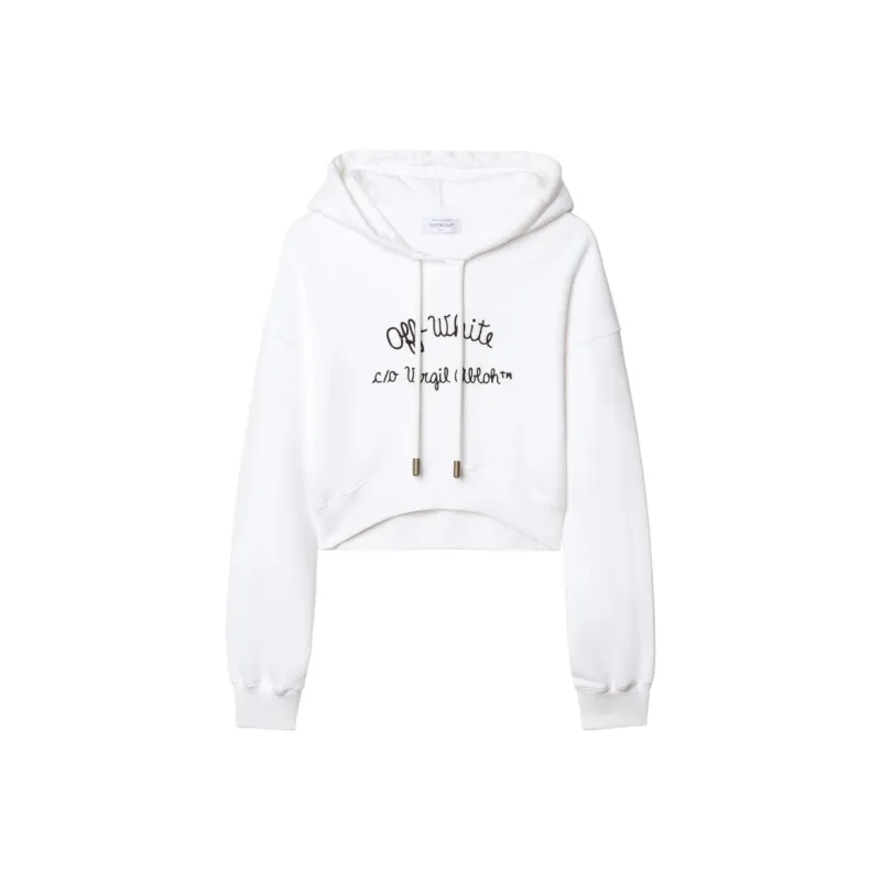 OFF WHITE Logo Embroidered Drawstring Cropped Hoodie-0