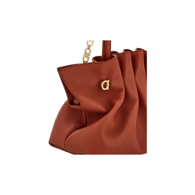 FERRAGAMO Nubuck Shoulder Bag Medium Size Women's Red Brick-4