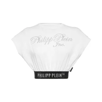 PHILIPP PLEIN Rhinestone logo Cropped T shirt