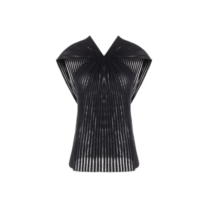SAINT LAURENT Criss Cross Sleeveless Ribbed Top-0