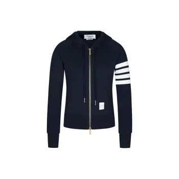 THOM BROWNE 4 Bar Striped Zip Up Hoodie