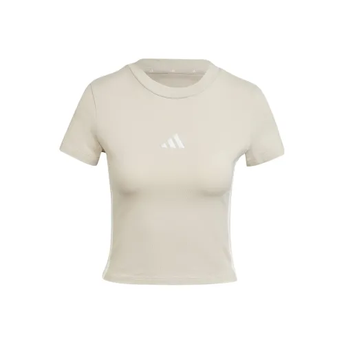 Adidas ESSENTIALS3 Stripes Regular T Shirt Women's Miracle Bauxite Brown/White