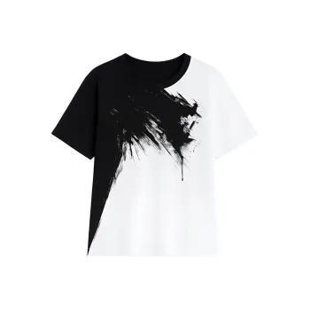 LUYOUYE Drop Shoulder Sleeve T Shirt Women's Black & White