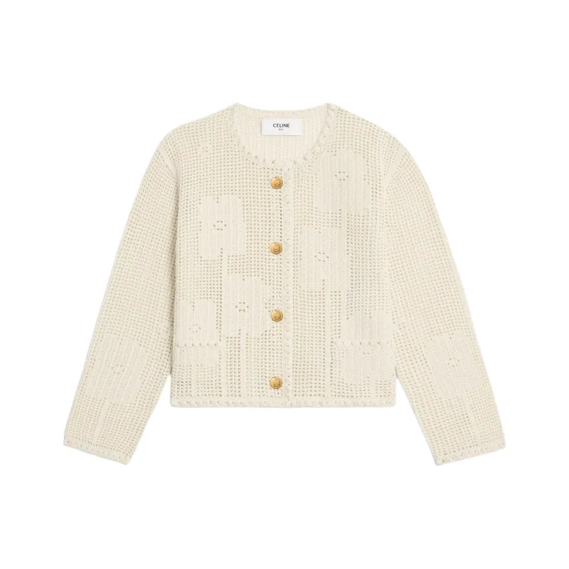 CELINE Cardigan Jacket In Floral Crocheted Cotton-0