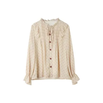 ANNECHEN Dot Lace Up Shirt Spring, Summer And Autumn Women's Apricot