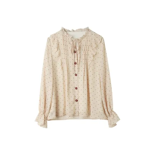 ANNECHEN Dot Lace Up Shirt Spring, Summer And Autumn Women's Apricot