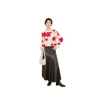 JINJU Sweater Women's White Base With Red Flowers