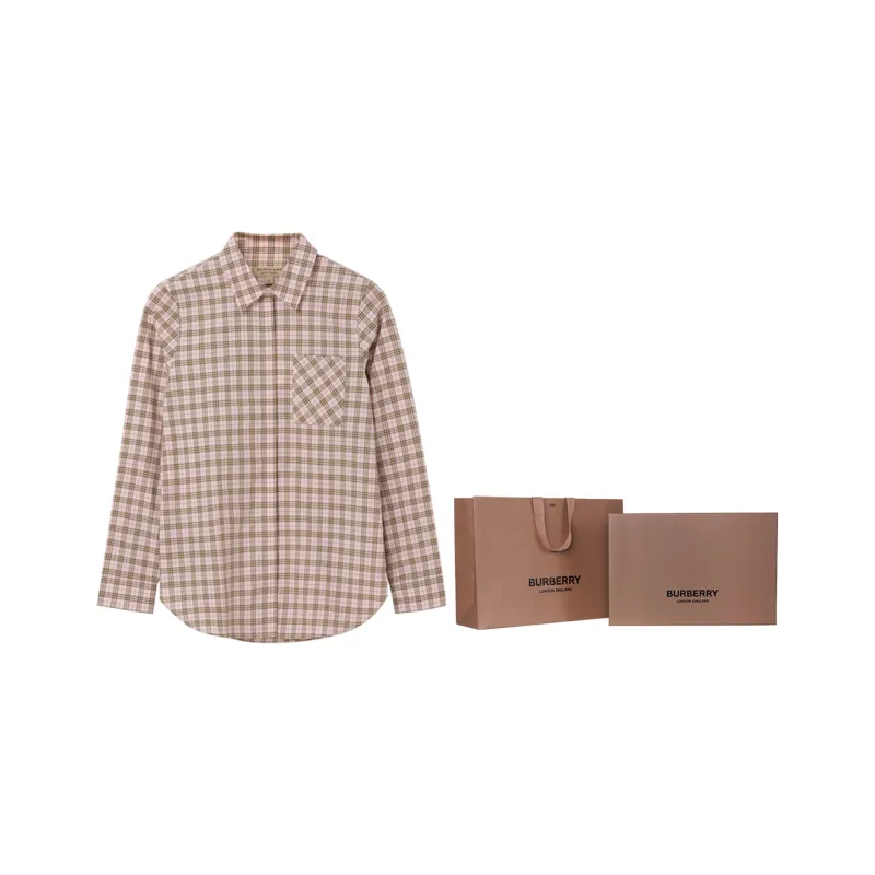 Burberry Women's Checked Cotton Shirt Pink-6