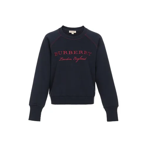 Burberry Women's Logo Embroidered Mixed Fabric Sweater Dark Blue