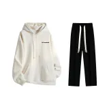 Fleece-Lined Clothing Sets (Apricot Fleece-Lined Sweatshirt+Black Fleece-Lined Casual Pants)