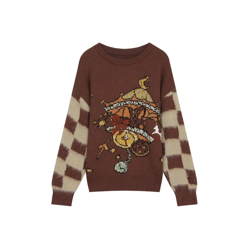 ELF SACK Sweater Women's Checkerboard Coffee-0