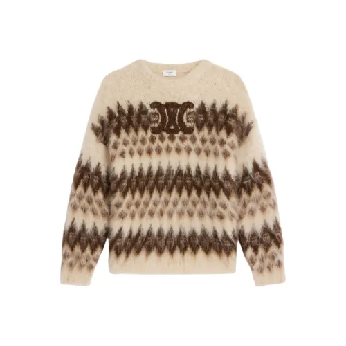CELINE Crew Neck Sweater In Fair Isle Mohair