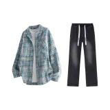 Blue White Plaid+Black