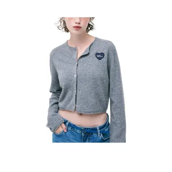 MARDI MERCREDI FW24 RACCOON BLENDED CROPPED CARDIGAN HEART LOGO_GREY Sweater Korean Style Women's Gray