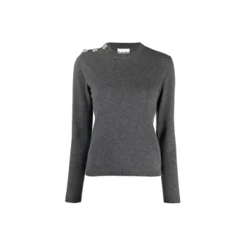 GANNI Crystal Button Long Sleeve Jumper