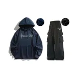 Navy Blue Sweatshirt+Black Casual Pants[Fleece-Lined]