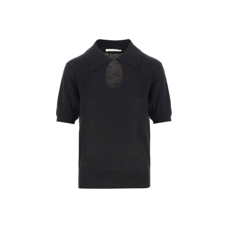By Malene Birger Keyhole neck Ribbed Polo Top-0