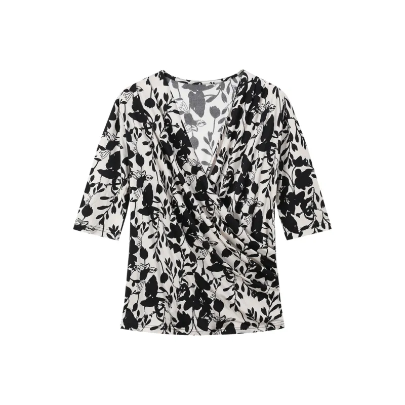 H YXIANG T Shirt Women's Black White-0